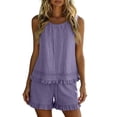 thumbnail image 2 of BRELIL Women Two Piece Sets Summer Casual Matching Outfits Round Neck Sleeveless Tank Top Shorts Set Solid Boho Beach Loose Vacation Travel Loungewear, Purple M, 2 of 9
