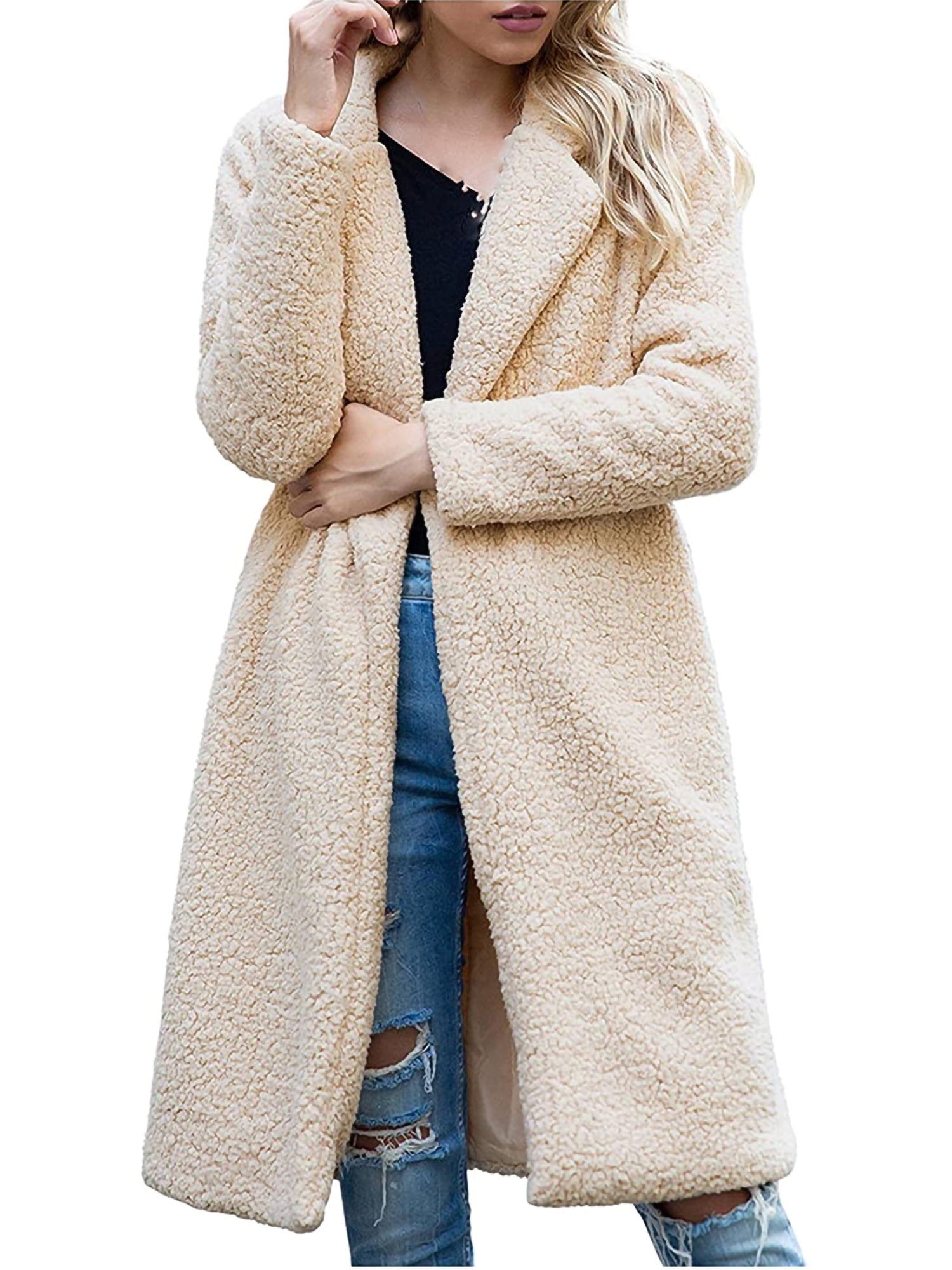 Bmnmsl Women Overcoat Long Sleeve Lapel Collar Plush Inner Shank Coat, Women's, Size: Large