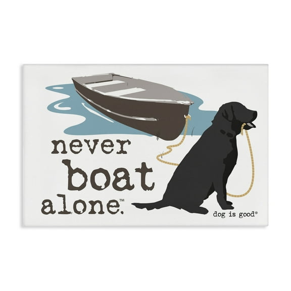 Stupell Industries Never Boat Alone Dog Animals Painting Wrapped Canvas Art Print Wall Art, 24 x 16