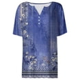 thumbnail image 4 of Summer Tops for Women Neck Buttons Dressy Geometric Print Tshirt Short Sleeve Spring Casual Tees, 4 of 5