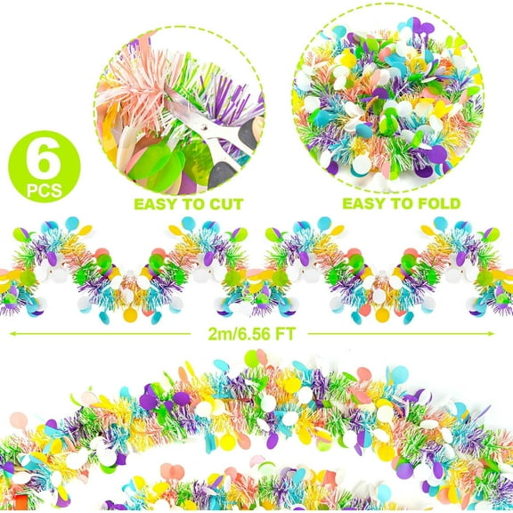 6 PCS Easter Tinsel Garland, 39.4 ft Egg Tinsel Garlands Colorful Fringe Easter Hanging Garland Decorations for for Easter Party Wedding New Years Home Indoor Outdoor Decor