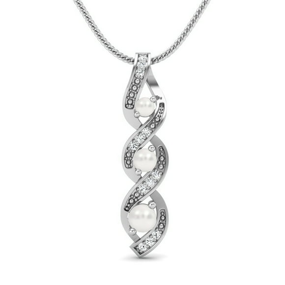 0.30 Cts Round Pearl Wrapped Three Stone 925 Sterling Silver Women Spiral Wedding Necklace