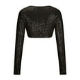 thumbnail image 5 of Spring Tops for Women Womens Long Sleeve Tops Cropped Women's Sexy and Fashionable Beaded T-shirt with Sequins Solid Color Exposed Navel Long Sleeved Top Black S, 5 of 6