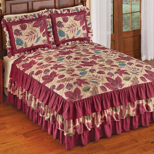 Botanical Leaf Design Ruffled BedspreadTwinMulti