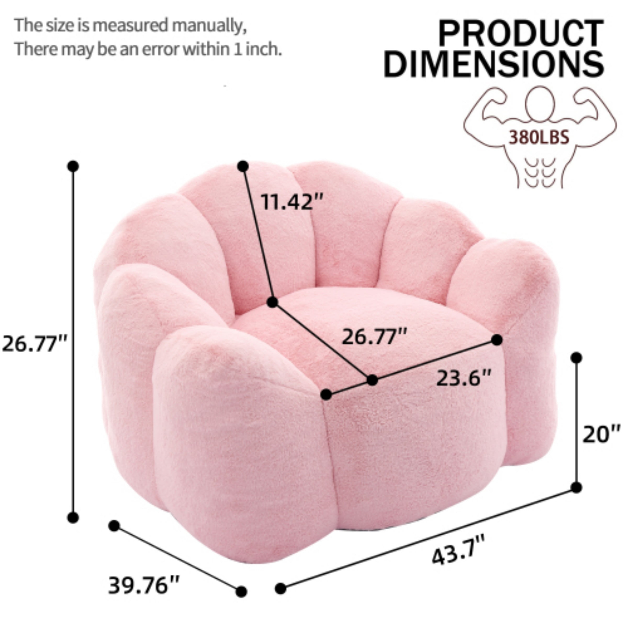 Lotus Bean Bag Sofa Chair for Adults, Memory Foam Lounge Chair with Pull Ring, Lazy Floor Sofa for Living Room Bedroom, Pink