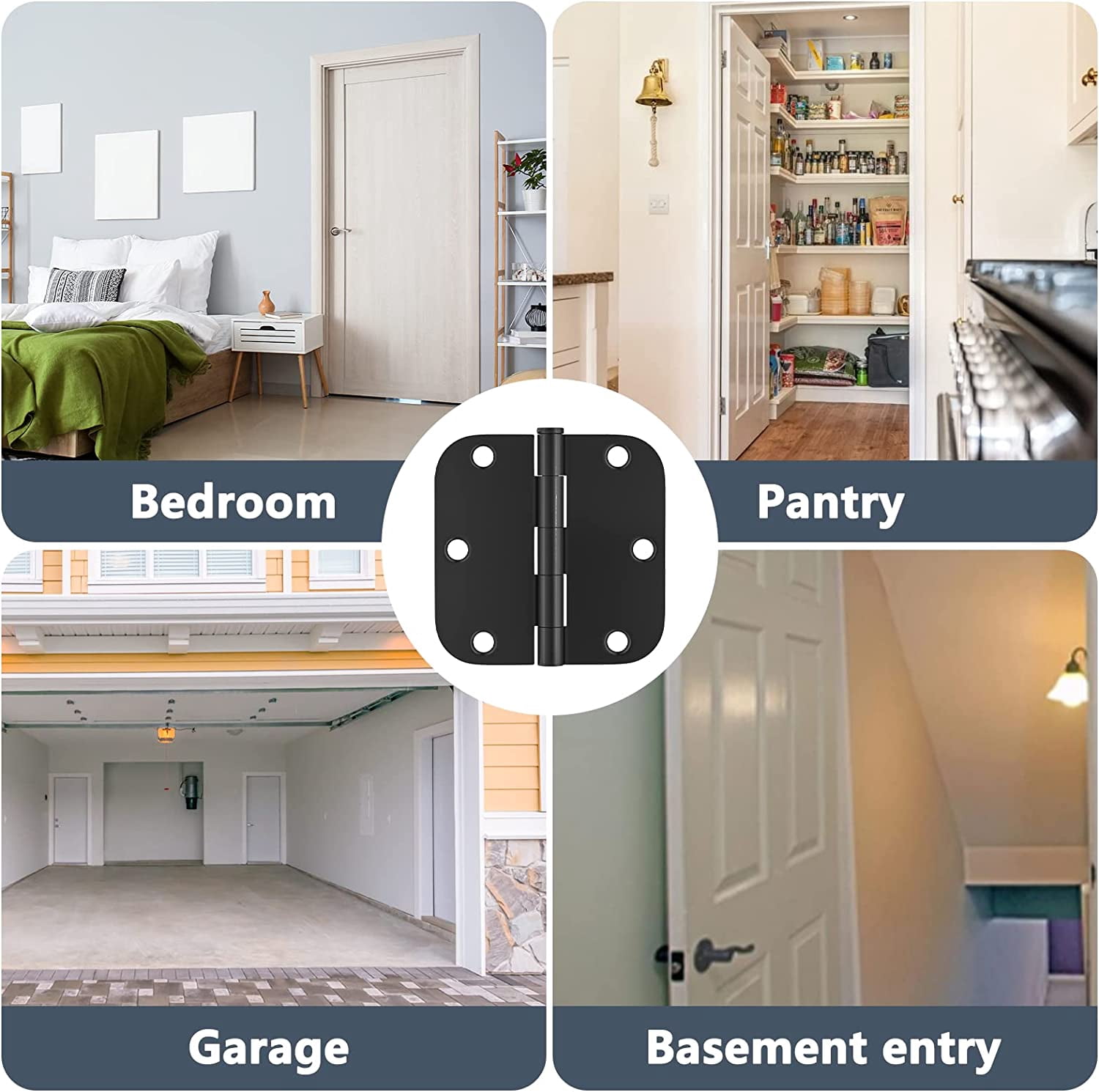18 Pack Rounded Door Hinges 3.5 Inch with 5/8" Radius Corner, Matte Black Interior Door Hinge for Bedroom, Storage room, Garage, Bathroom and More