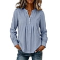 thumbnail image 7 of ClodeEU Women's Henley Pleated Front Long Sleeve Blouse,Casual Loose Flowy Shirt Top Blue,Women's Plus L, 7 of 7