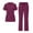 Wine, variant on Two Piece Scrub Uniform Set Women V Neck Short Sleeve Top Drawstring Straight Pants Stretch Medical Work Outfits Purple S