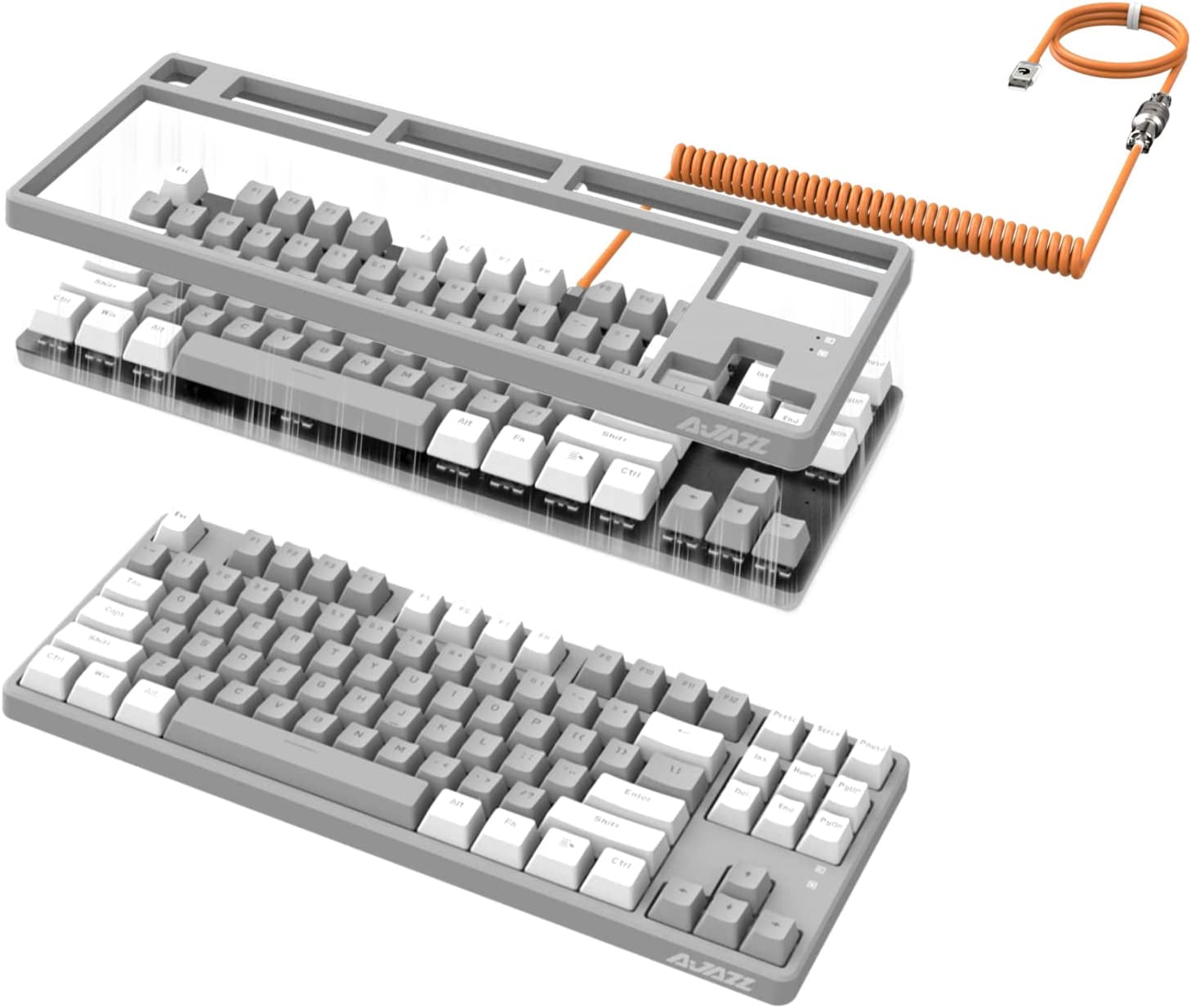 Ajazz AK873 Wired Hot Swappable Mechanical Keyboard, Coiled Cable, 22 RGB Backlit, Classic 3 Color PBT Floating Keycaps, 87% Keyboard with Detachable Magnet Cover, Custom DIY Keyboard