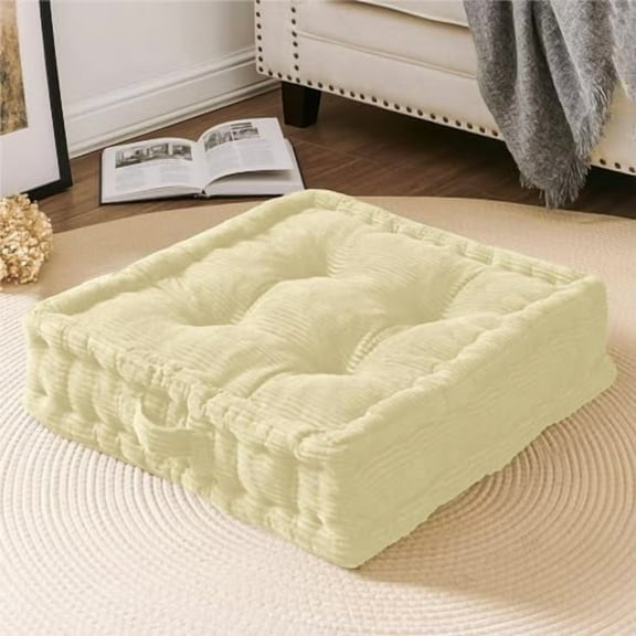 Square Floor Pillows for Adults Kids - Meditation Floor Pillow Seating Cushion - Tufted Floor Cushion with Shredded Foam & Velvet Cover, 1 Pack, 20x20 Inch, Beige