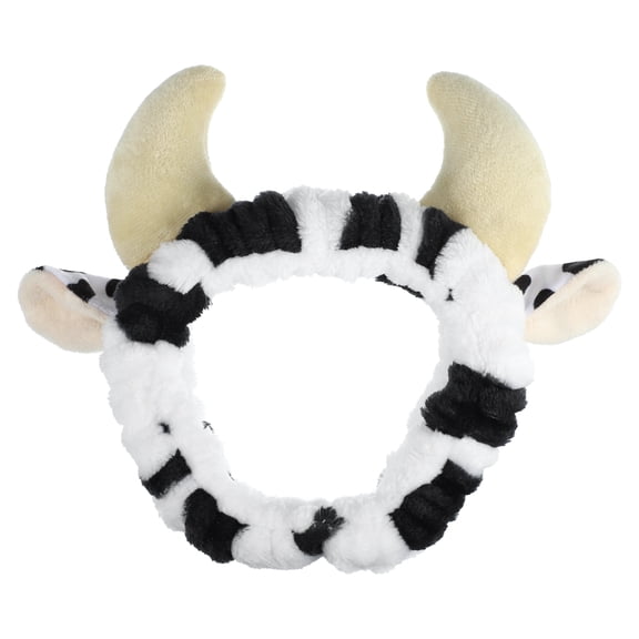 Unique Bargains Women's Cute Cartoon Cow Headbands 8.27"x7.09" Black White 1 Pc