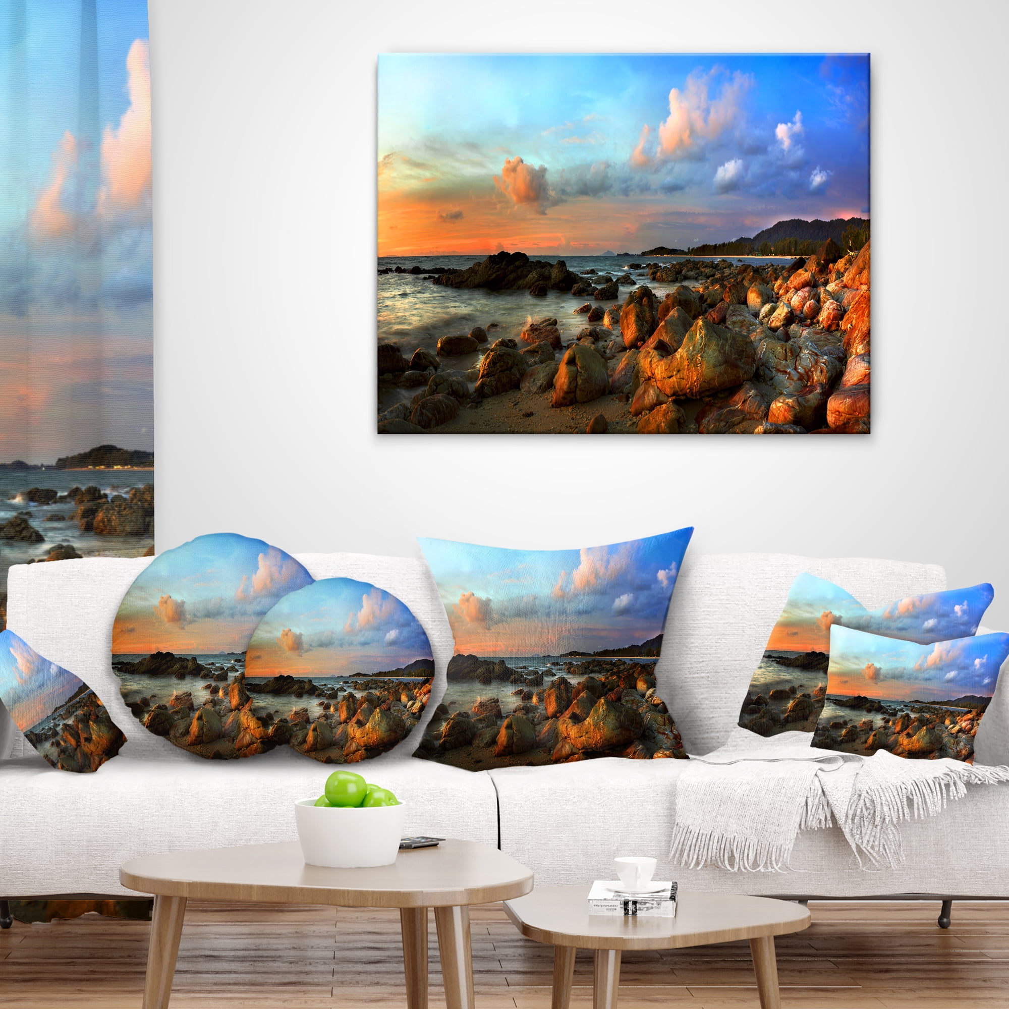 Designart Colorful Tropical Sunset - Photography Throw Pillow - 16x16