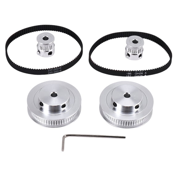 2 Kit Synchronous Wheel 20&60 Teeth 5mm Bore,Aluminum Timing Pulley with 2 Pcs Length 200mm Width 6mm Belt(Bore 5mm),Silver&black