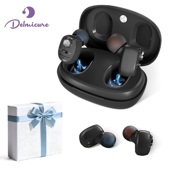 Delmicure Hearing Aids for Seniors Rechargeable with Noise Cancelling, Invisible, VHP-1607, Pair, Black