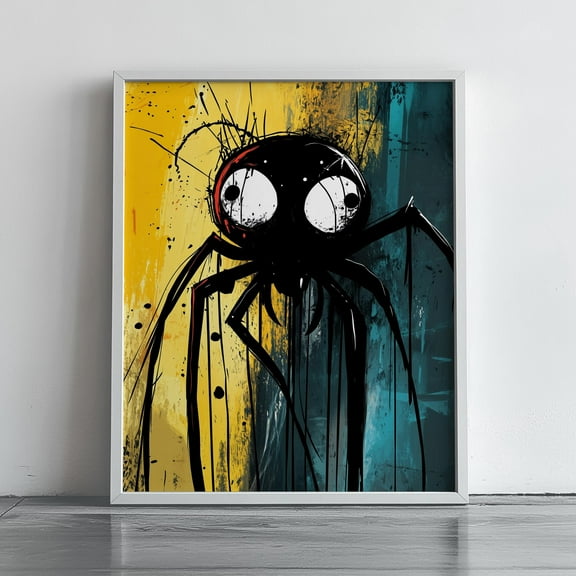 MSFCON Abstract Spider Wall Art - Spooky and Modern Painting, Halloween Decor, Edgy Black and Yellow Art, Unique Home Decor