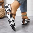 thumbnail image 4 of Black Flat Shoes For Ladies Cow Print Straight Buckle Mary Jane Soft-Sole Flats Comfortable Casual Everyday Wear Reinforced Stitching Size 38, 4 of 9