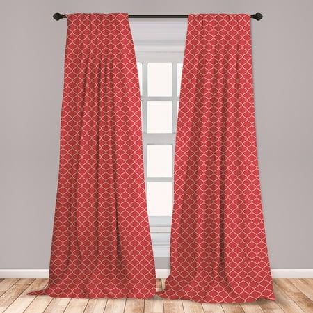 Modern Window Panels Modern Curtains 2 Panels Set, Vertical Wavy Lines Forming Elliptic Shapes Curvy Oval Modern Simple Pattern, Window Drapes for Living Room Bedroom, Dark Coral Ivory, by Ambesonne ()