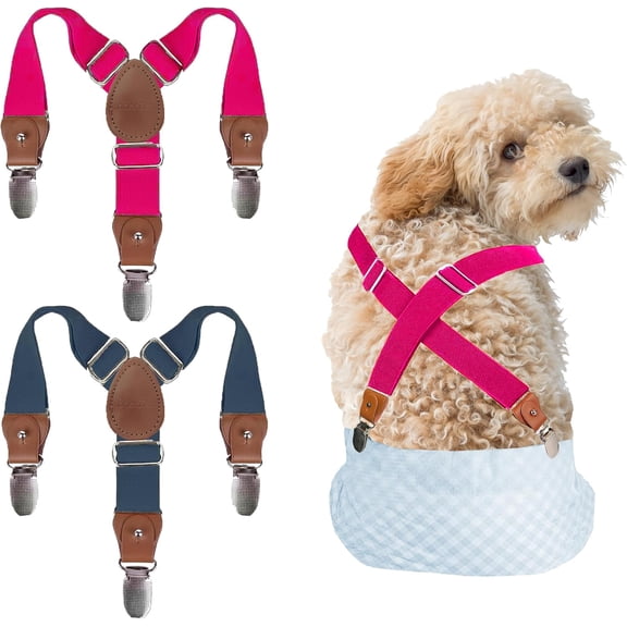 2 Pieces Dog Diaper Suspenders Escape Proof, Adjustable Belly Band for Male Dogs and Diaper Holder for Female Dogs in Heat, Washable & Reusable with 3 Clips(Navy Blue&Pink,M/L)