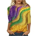 thumbnail image 2 of Mardi Gras Shirts for Women Plus Size 3/4 Sleeve Tops Casual Crew Neck T Shirts Trendy Cute Floral Print Blouses Dressy Fall Basic Tops Carnival Outfits, 2 of 6