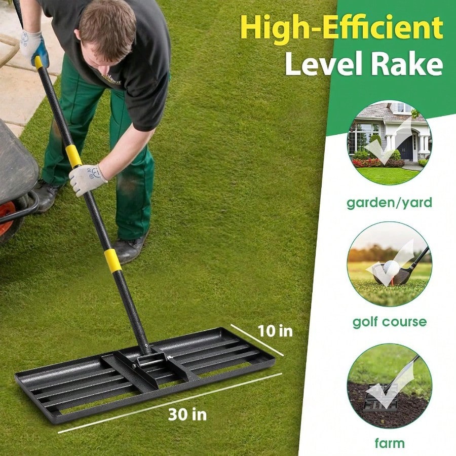 Lawn Leveling Rake 6 FT Ground Lawn Leveler with 30 x 10 Wide Large Rakes Head for Smooth Garss Soil Dirt Sand High Effect Yard Leveling Tool with Round Edge forGarden Golf Course No Flip