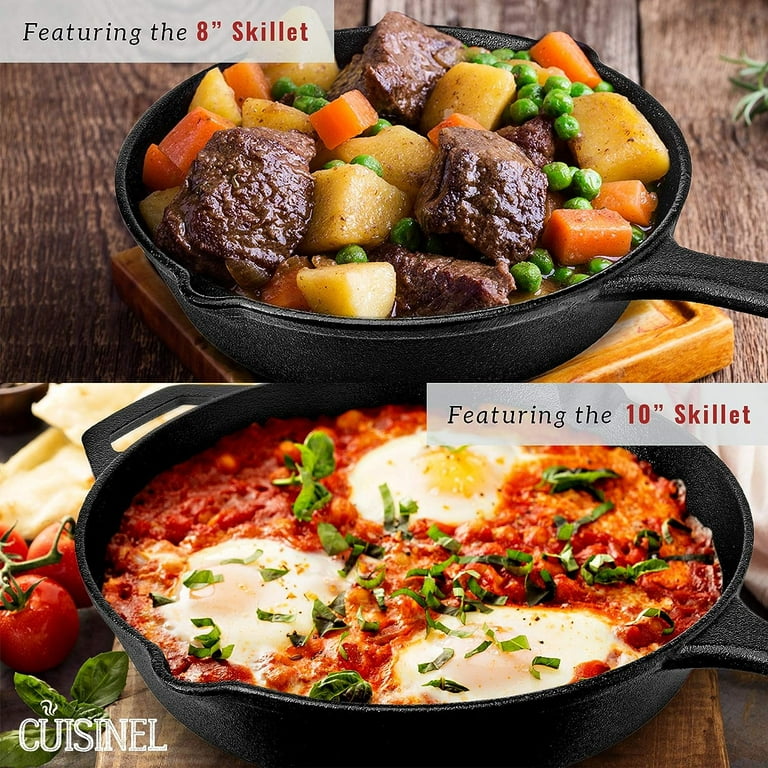 Cuisinel 6, 8, 10, & 12 Pre Seasoned Cast Iron Skillet Set w/ Handle  Covers 