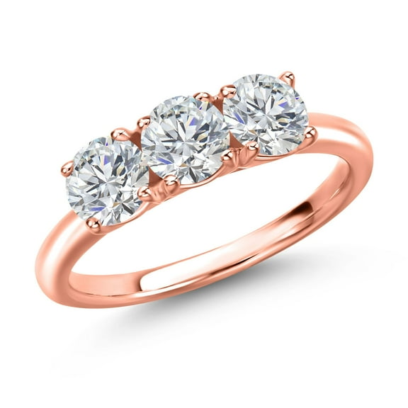 Gem Stone King 18K Rose Gold Plated Silver Lab Grown Diamond Engagement Ring for Women | 1.50 Cttw | Round 5MM | Gemstone April Birthstone | Size 6