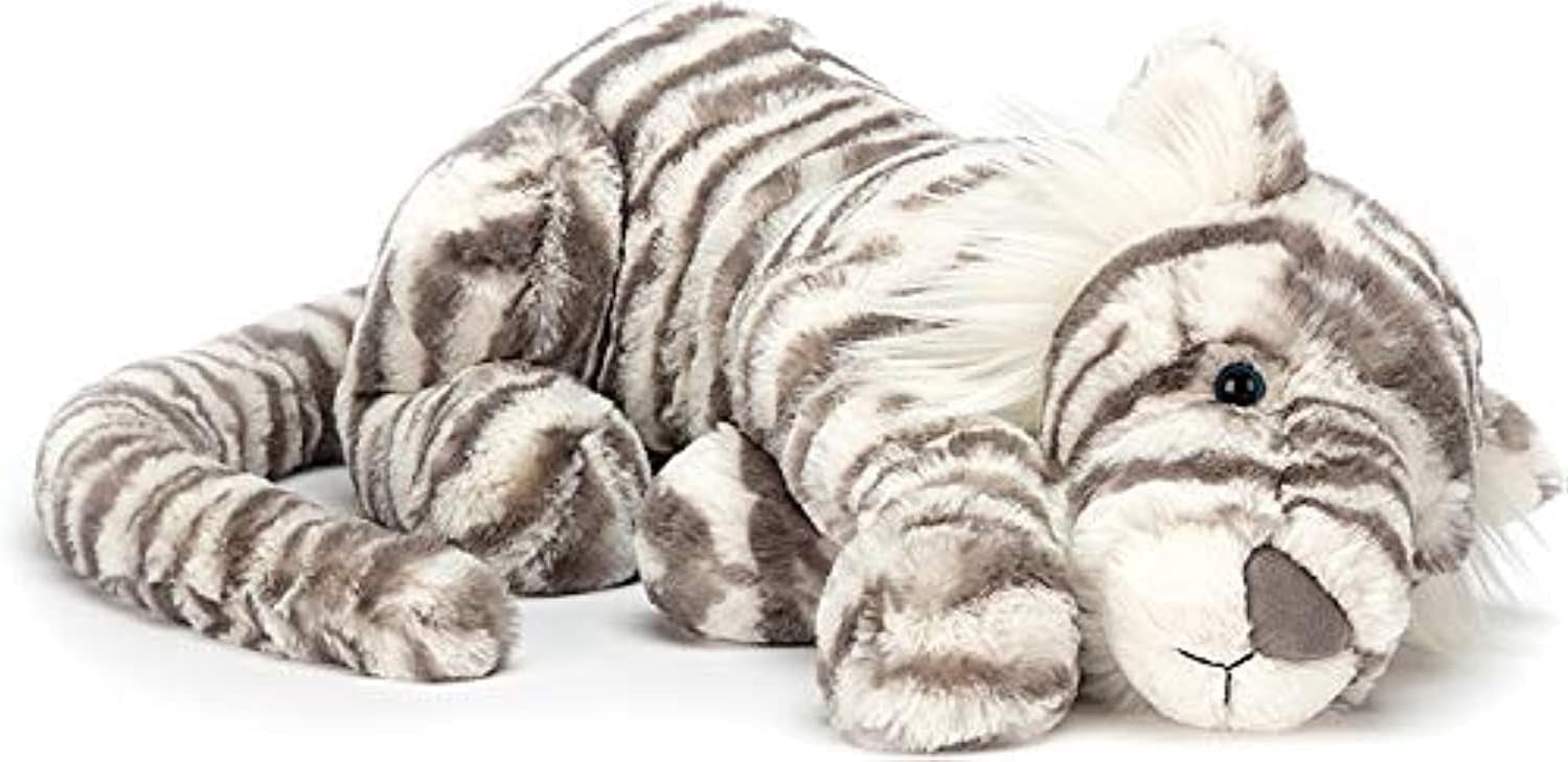 Jellycat Sacha Snow Tiger Stuffed Animal, Little 8 inches - Big Cat Plush Toy - Classic Children's Gift