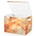 thumbnail image 2 of Large Collapsible Storage Box Flip Lid Fabric Decorative Organizer Container Basket with Handles 16.5×12.6×11.8in Orange Marble Crack, 2 of 7