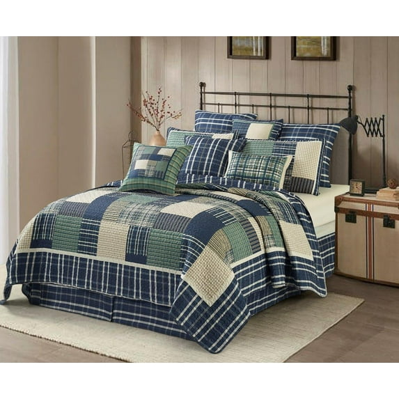 Virah Bella - Morning Mist - Lightweight Reversible 3-Piece Lodge Quilt Set with Decorative Pillow Shams
