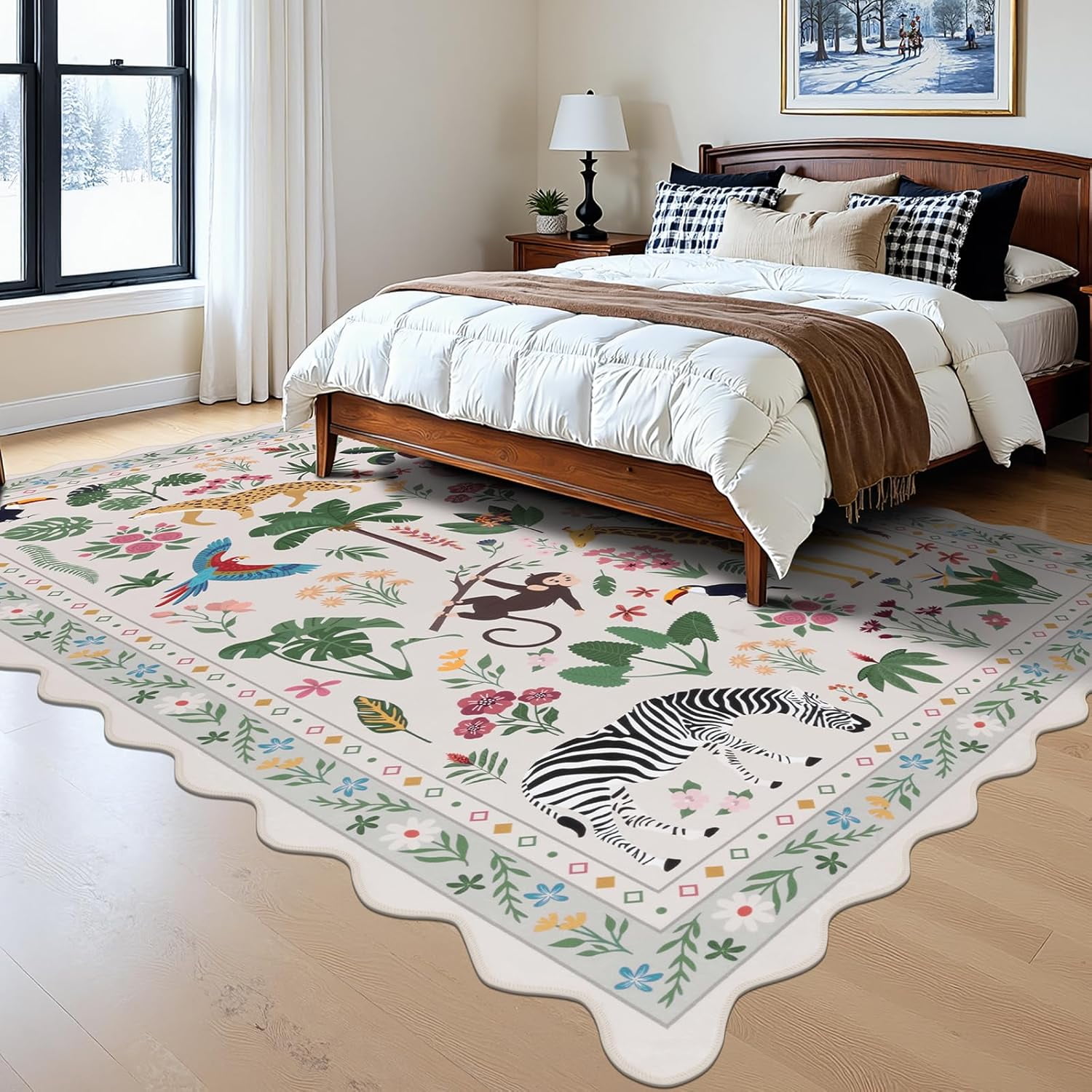 MJIAexp Jungle Animal Print 8x10 Area Rugs for Living Room, Beige Soft Washable Rugs for Bedroom Ultra-Thin Non-Slip Modern Rug, Stain Resistant Rug Carpet for Dining Room