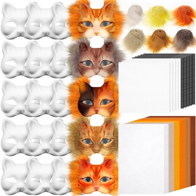 Kit de máscaras Therian, diseño de gato en blanco, de Seenelling, con fieltro y piel sintética