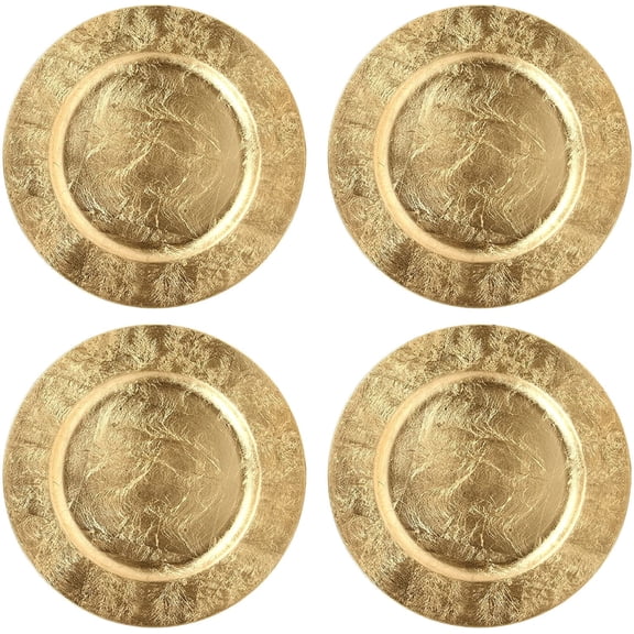 Hosley Set of 4, 11.75 inch Diameter, Gold Plastic Decorative Charger Plates