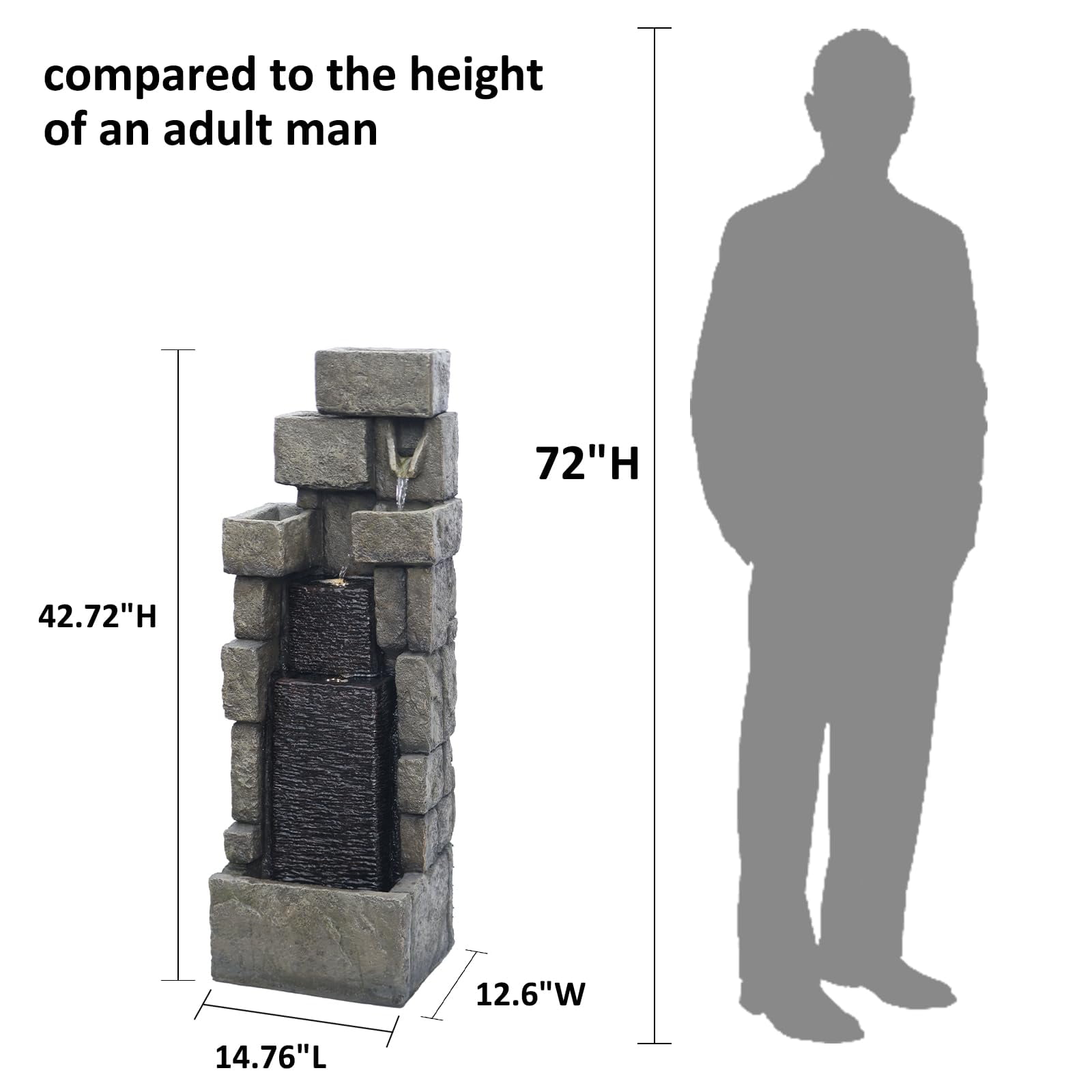 42.72" H Modern Stacking Bricks Water Fountain Outdoor Cascading Waterfall Fountains with Led Lights for Gardens Landscaping Patios Balconies and Lawns Decor for Outside
