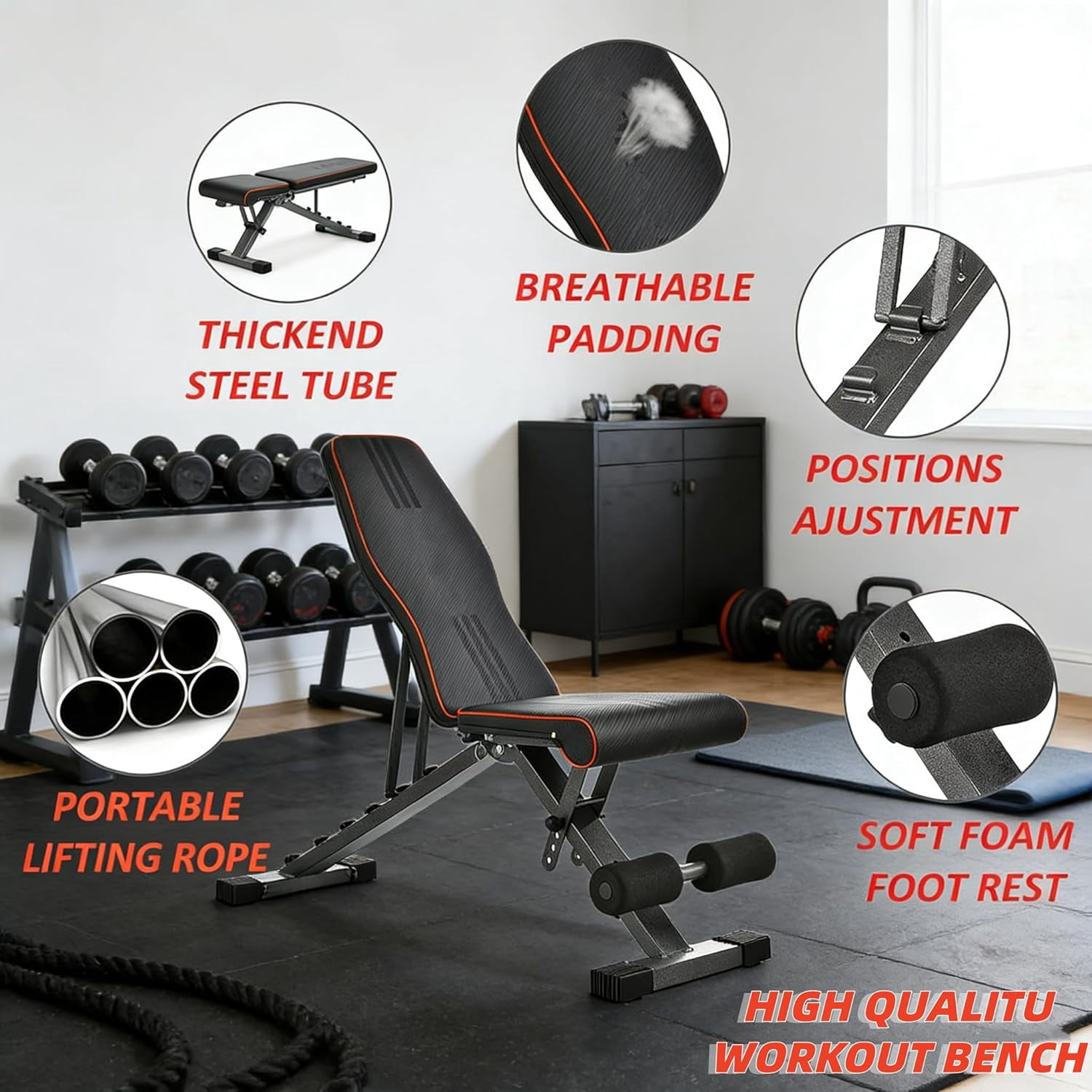Adjustable Weight  for  Press, Heavy Duty Stable Workout  Foldable Weight Benches for Home Gym, Incline/Decline 90 Degree  Exercise