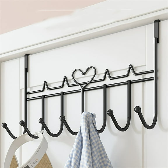 Over The Door Hooks, Over The Door Towel Rack Coat Rack Hanger with 7 Hooks, Metal Hanging Organizer, Over The Door Hooks Holder for Clothes Coat Hat Towel Key Ued for Home Office Kitchen