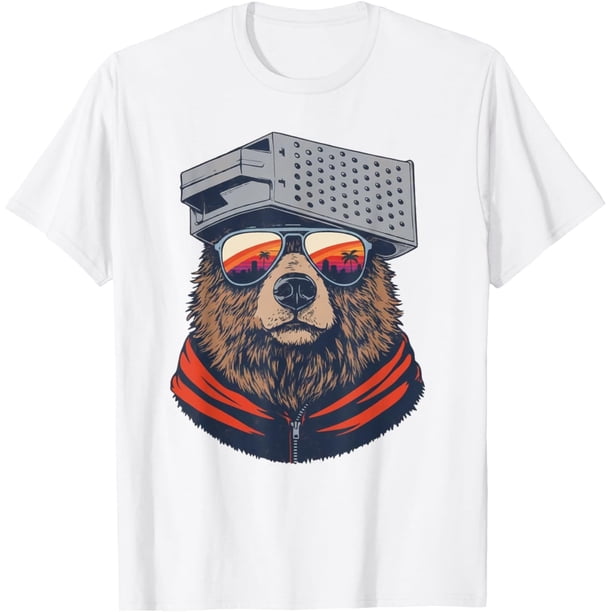 Camiseta retro de oso con rallador de queso y gafas de sol