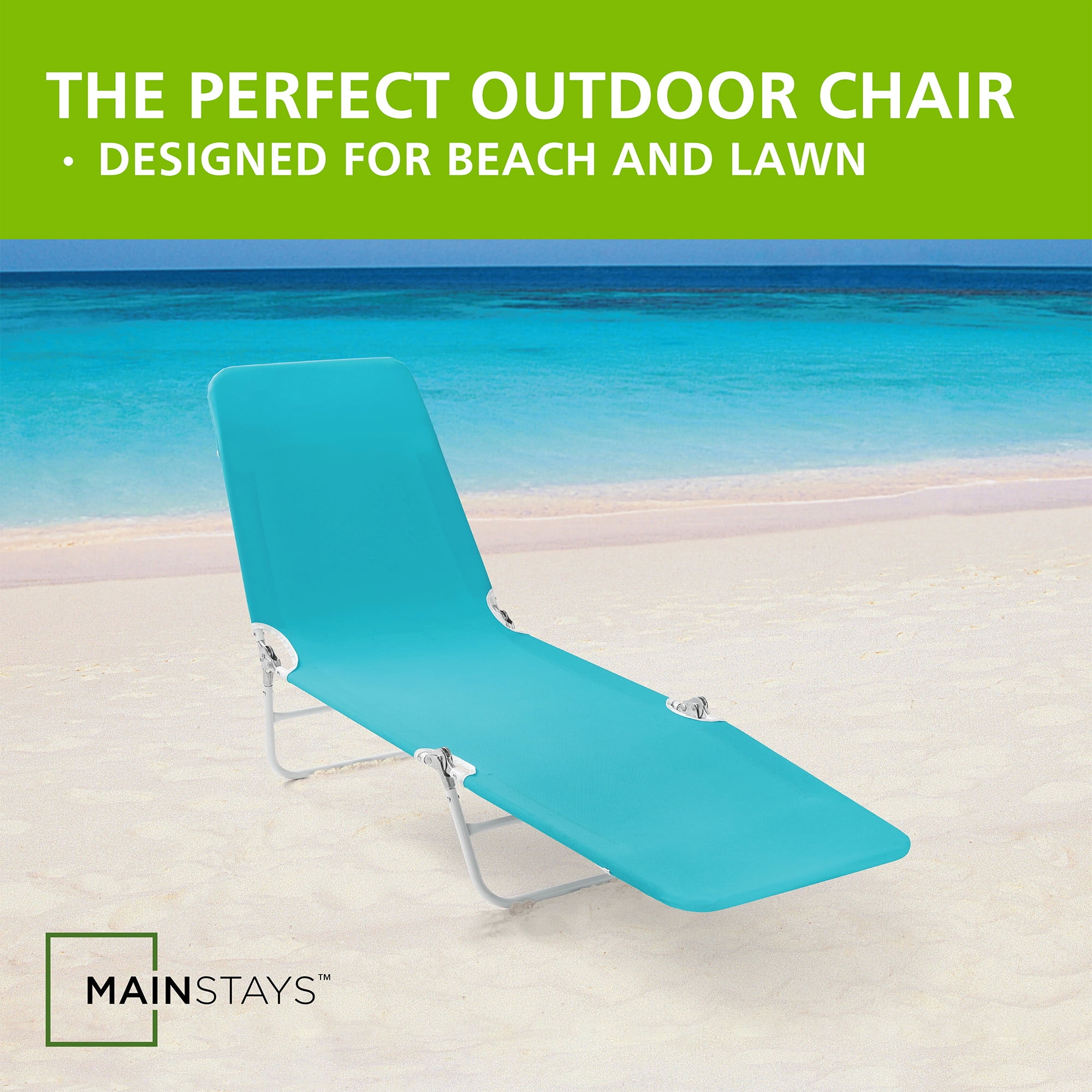 Mainstays Folding Adjustable Back Fabric Beach Lounger, Turquoise