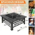 thumbnail image 5 of Segmart 32" Fire Pit for Outside, Square Wood Burning Metal Firepit Table w/Waterproof Cover, Food Clip, Mesh Screen Lid, Poker, Heater/Grill/Ice Pit for Backyard Patio Garden BBQ Grill, S7044, 5 of 10