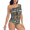 thumbnail image 3 of Sikiie Barbeque Print Women One Piece Swimsuits Tummy Control One Shoulder Bathing Suits Ruffle Swimwear, From S to XXL-X-Large, 3 of 6