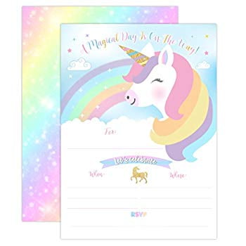 unicorn rainbow birthday invitation invite envelopes fill walmart
