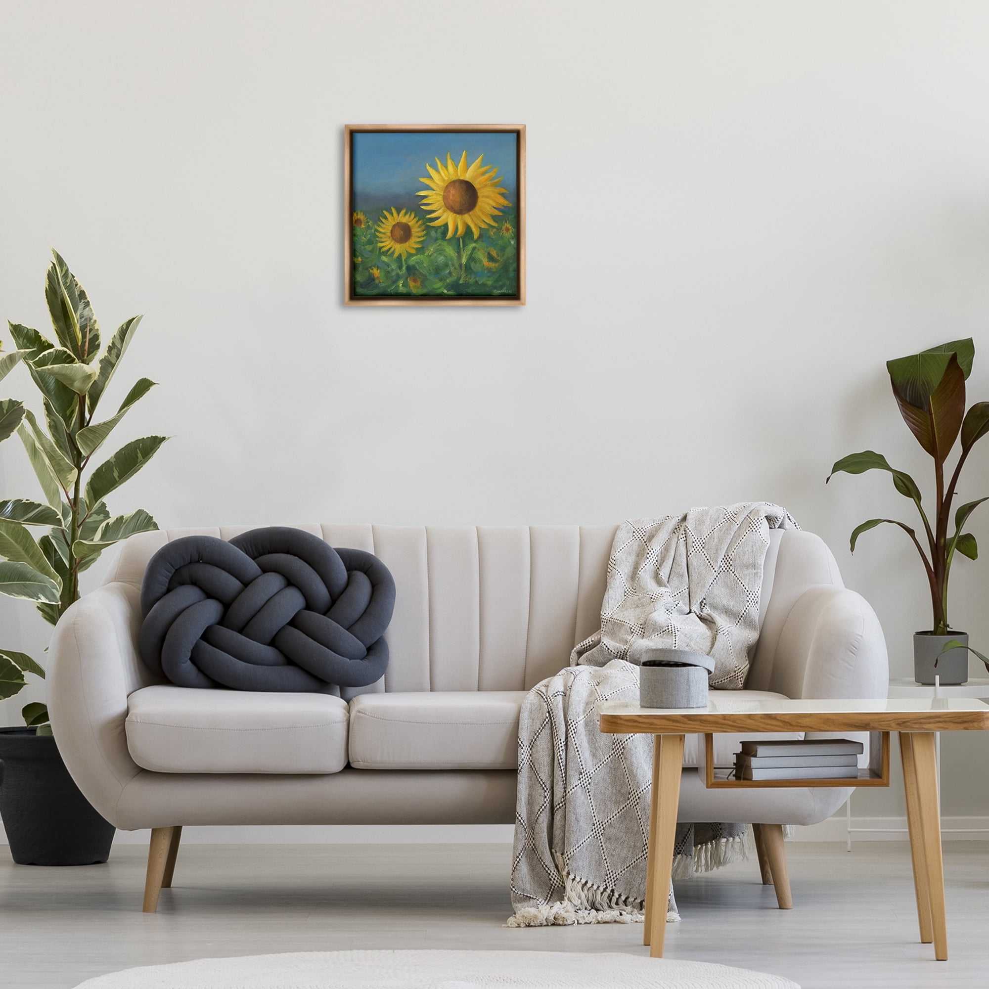 Stupell Industries Blooming Sunflower Meadow Botanical & Floral Painting Brown Floater Framed Art Print Wall Art, 18 x 18