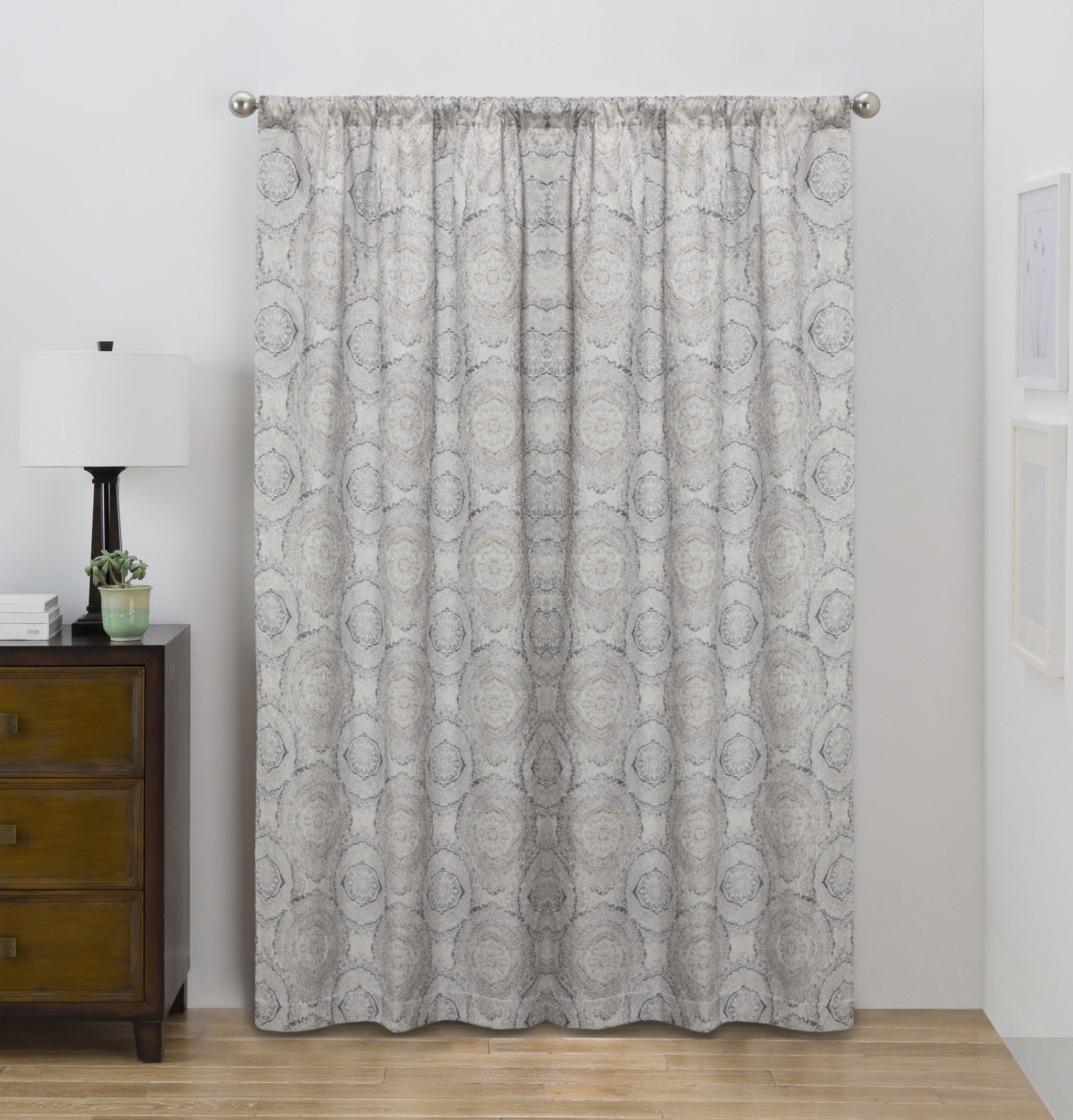 Eclipse Draft Stopper Room Darkening Fleece Lined Rod Pocket, Single Curtain Panel, Charcoal Medallion, 42" W x 84" L