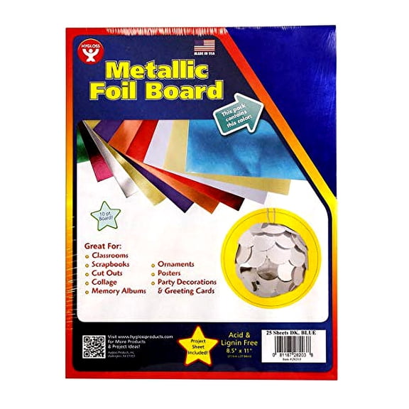 Hygloss 2134691 8.5 x 11 in. Metallic Foil Board, Dark Blue - 25 Sheets