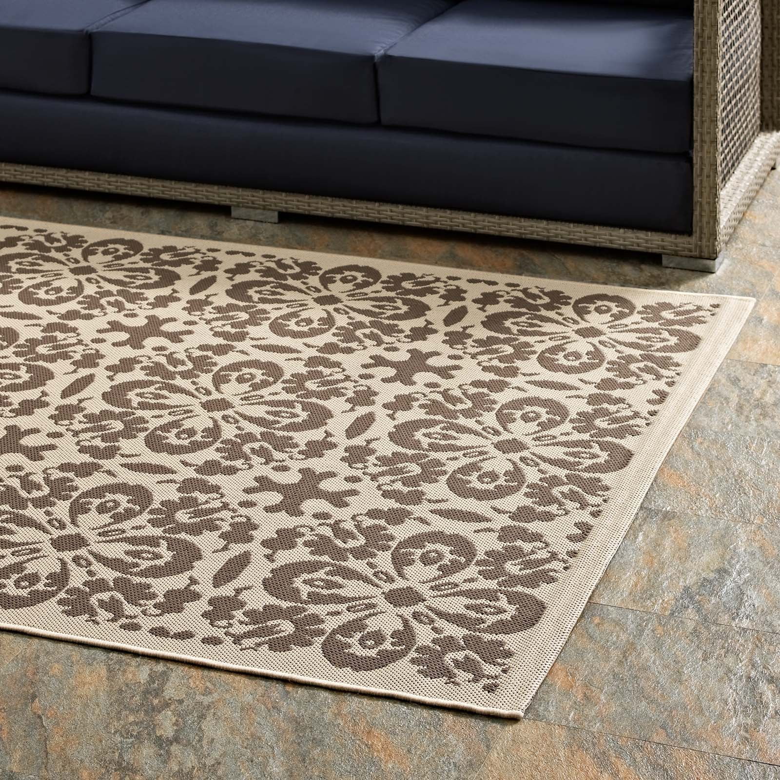 Modway Ariana 94.5x122" Floral Trellis Fabric Area Rug in Light/Dark Beige