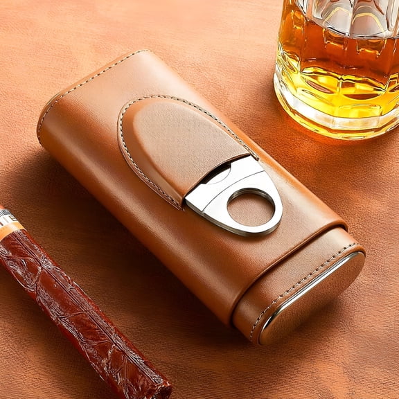 TENIRO Light Brown PU Cigar Case for Outdoor Use,Storage Solution for Cigar Enthusiasts