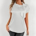 thumbnail image 4 of GPOECD Blouse for Women Elegant Bow Neck Satin Short Sleeve Summer Spring with Ribbon Collar Womens Tops Dressy Casual White,L, 4 of 8