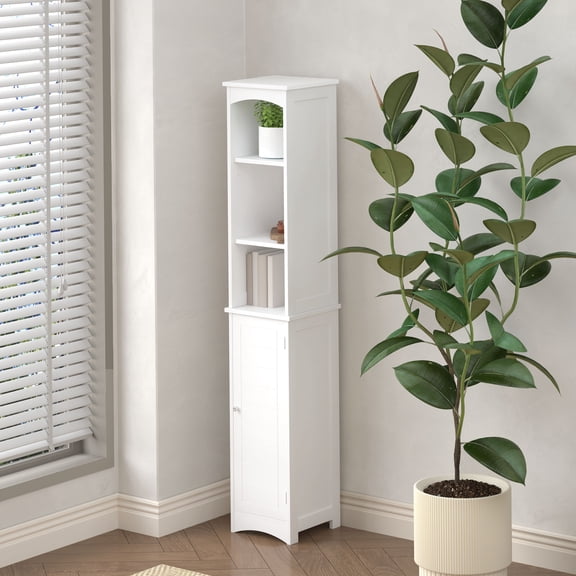 S-HOME Slim 64.17 Inch Tall Bathroom Storage Cabinet with Adjustable Shelves and Open Compartments for Small Spaces