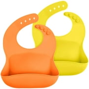 WeeSprout Waterproof Silicone Baby Bibs, Pocket to Catch Food, Set of 2