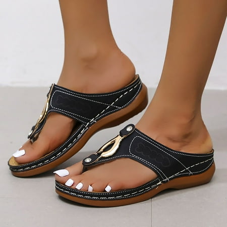 CHOII Clearance Womens Sandals Flip Flops for Women Women s Orthopedic Sandals Wedge Flip-flops Outer Beach Sandals Comfortable Shoes With Ergonomic Soles Ankle Strap Sandals Thong Sandals Black/9.5