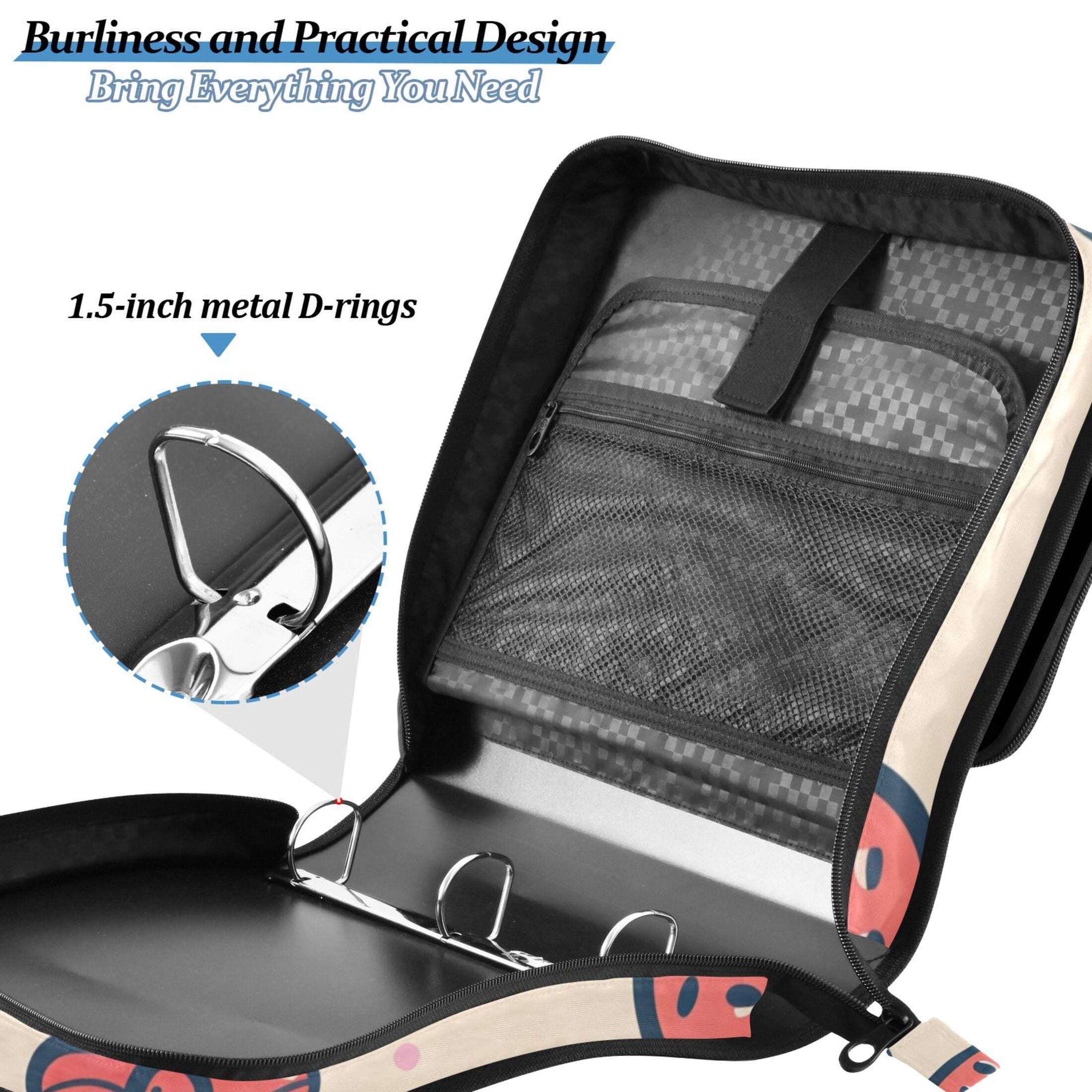 ALAZA Zipper Binder Cute Strawberry 3 Ring Trapper Keeper File Folder Organizer Bag